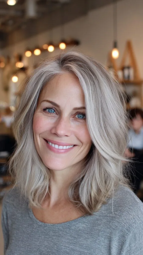 Soft Silver-Shaded Layered Medium Cut with Face-Framing
