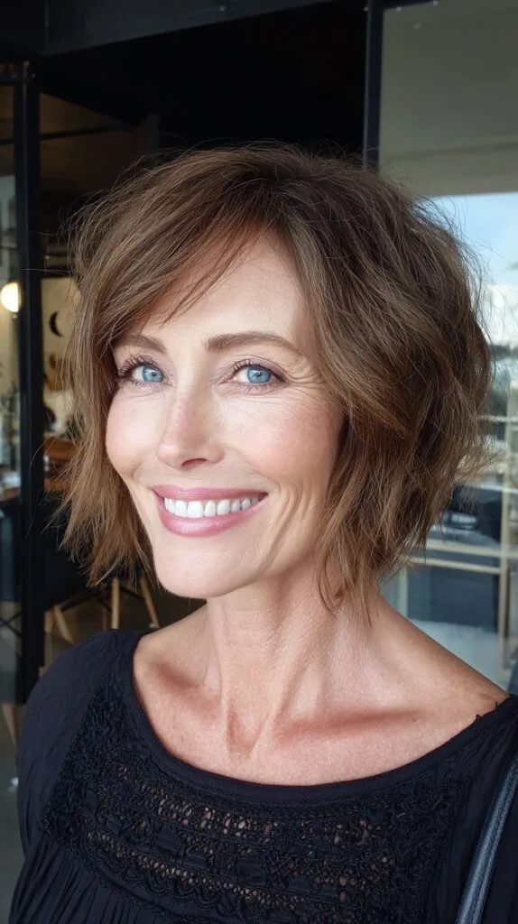 Soft Textured Jaw-Length Shaggy Bob with Warm Bronde Depth