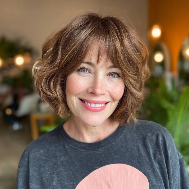 Softly Curled Jaw-Length Bob with Gentle Bangs