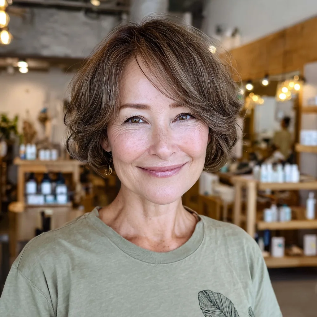 Softly Curled Short Layered Cut with Natural Volume