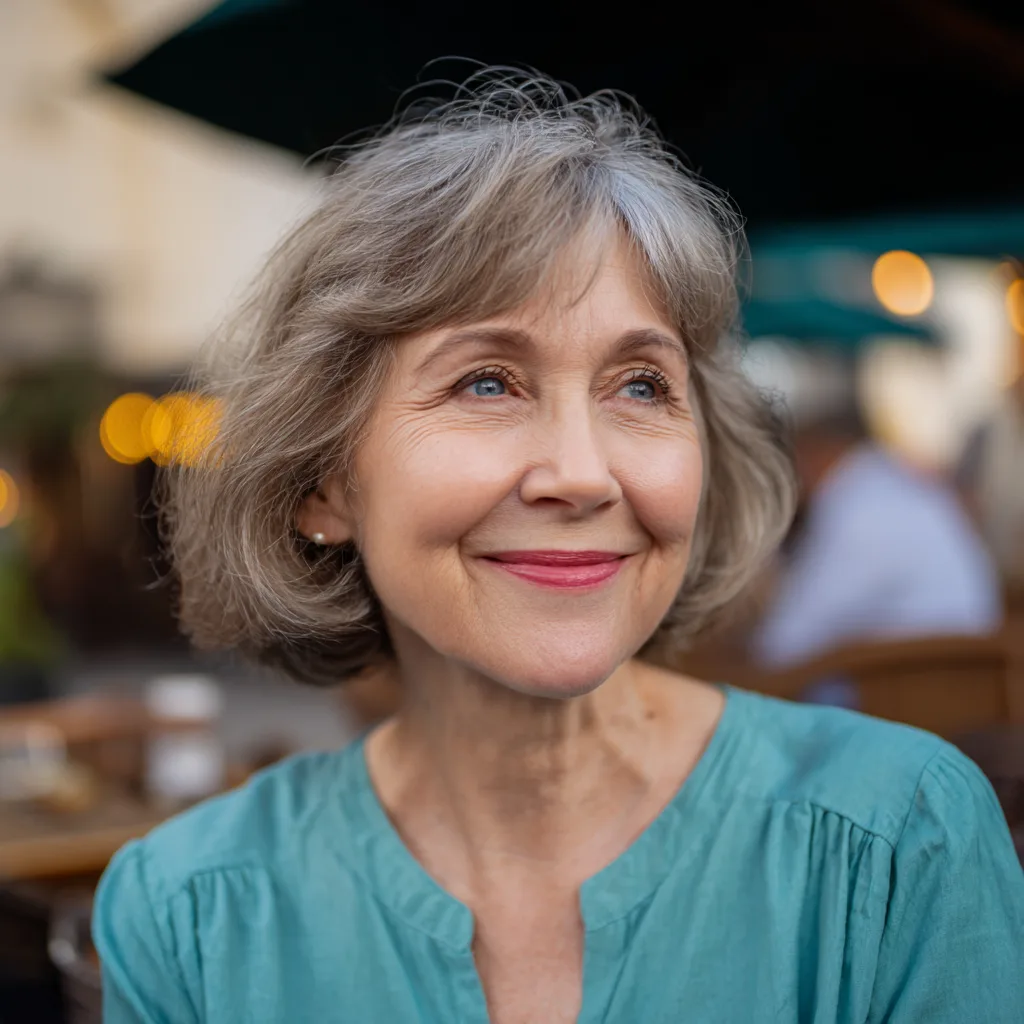 Softly Curled Silver Bob with Face-Framing Layers