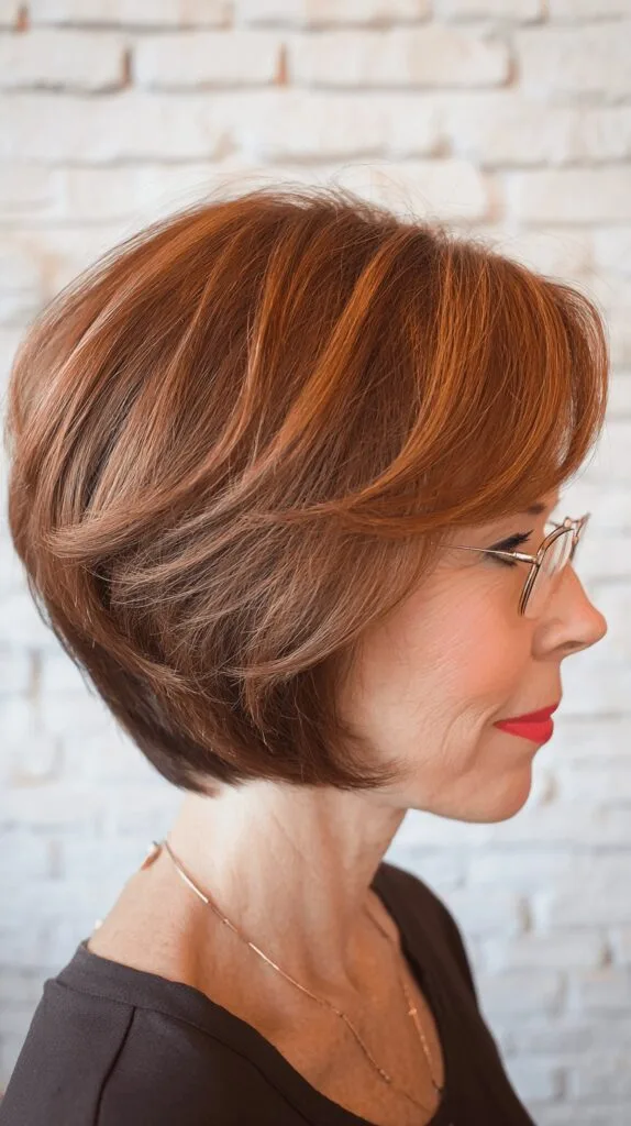 Softly Layered Auburn Stacked Bob