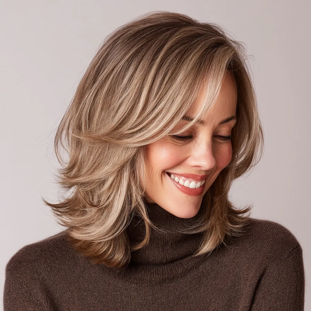Softly Layered Mid-Length Cut with Subtle Highlights