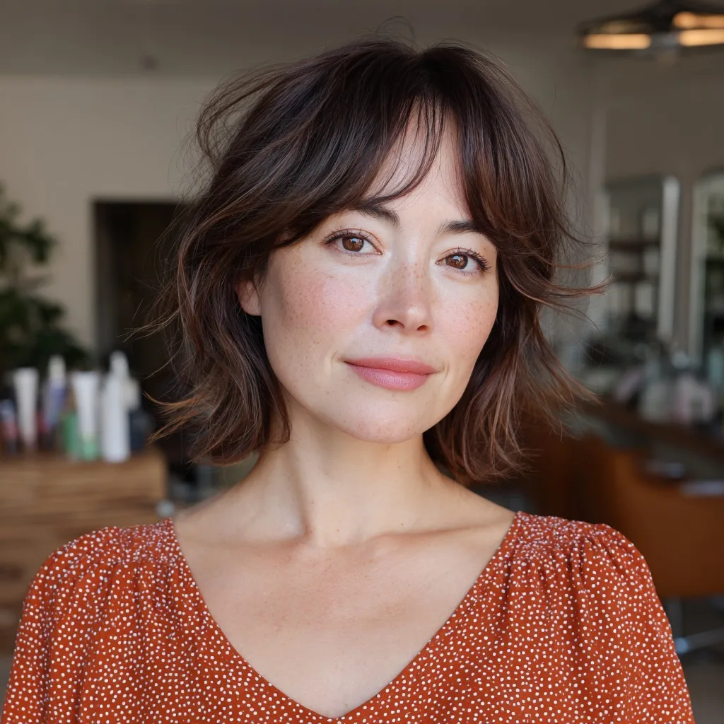Softly Layered Shaggy Bob with Curtain Bangs