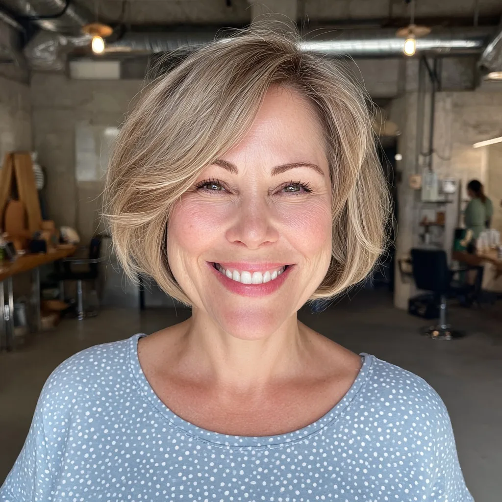 Softly Layered Short Bob with Gentle Waves