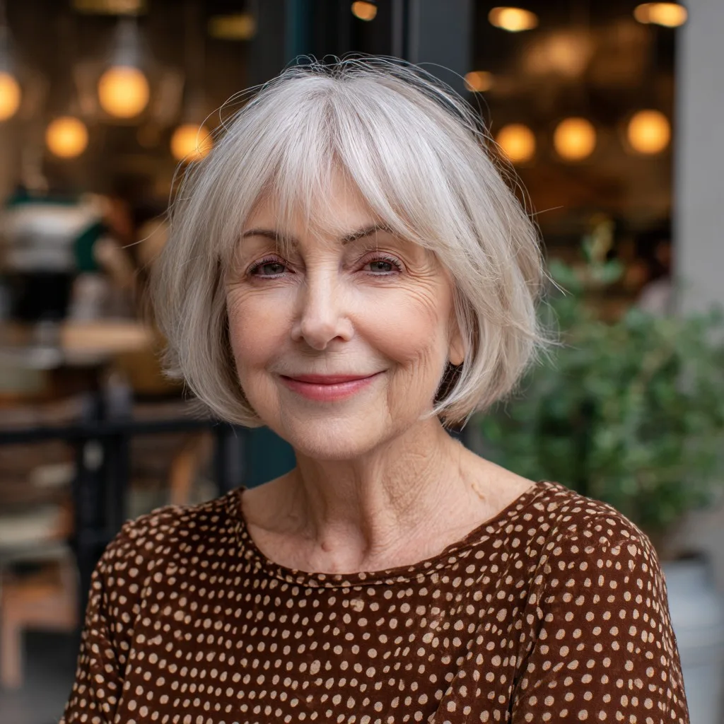 Softly Layered Silver Bob with Feathered Bangs