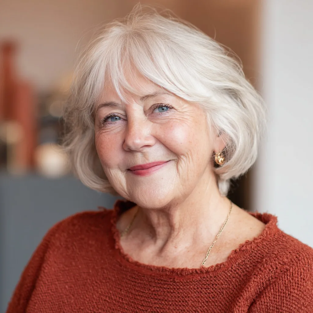Softly Layered Silver Bob with Subtle Face-Framing Highlights