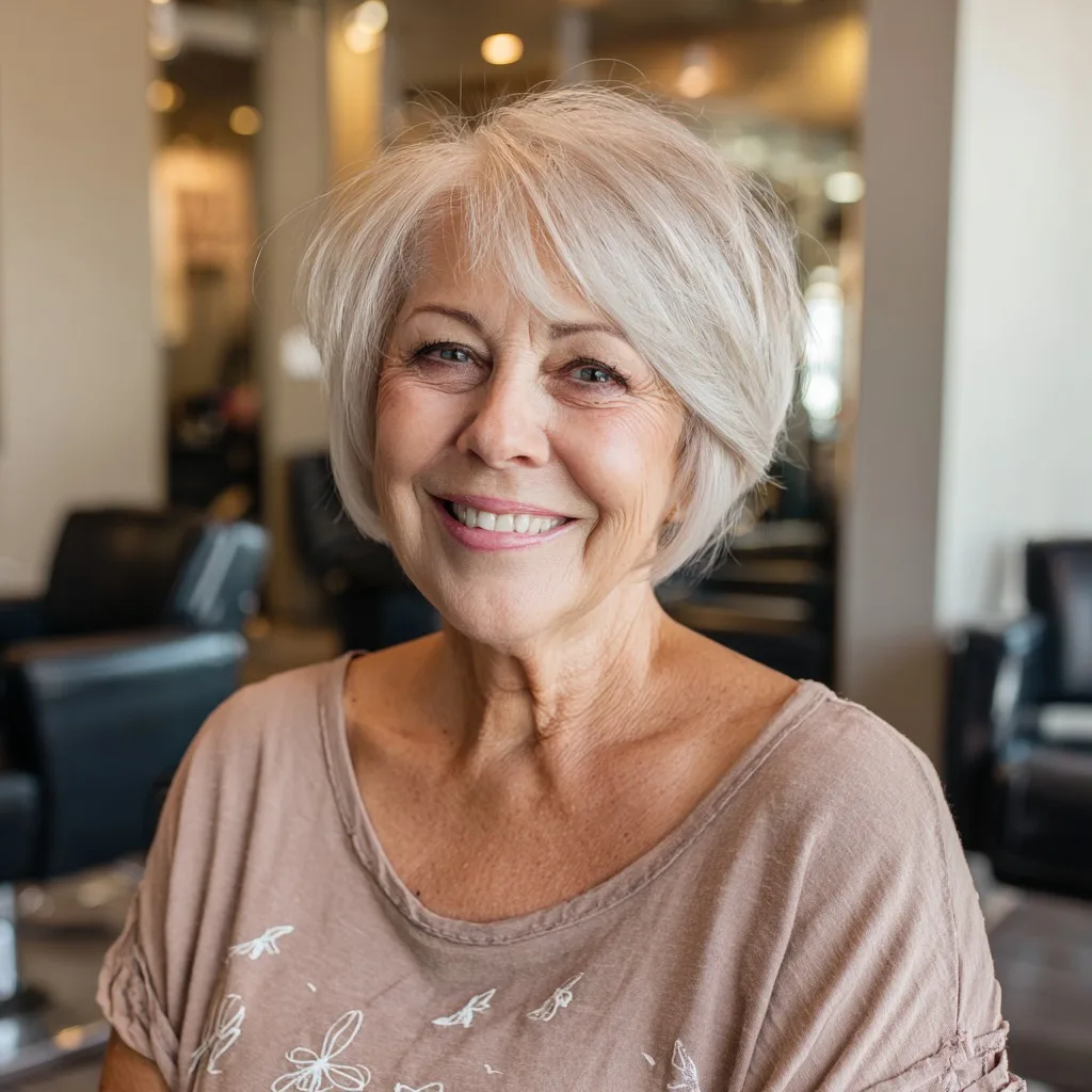 Softly Layered Silver Bob with Textured Ends