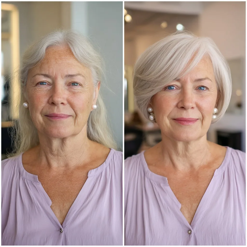 Softly Layered Silver Lob with Face-Framing Softness
