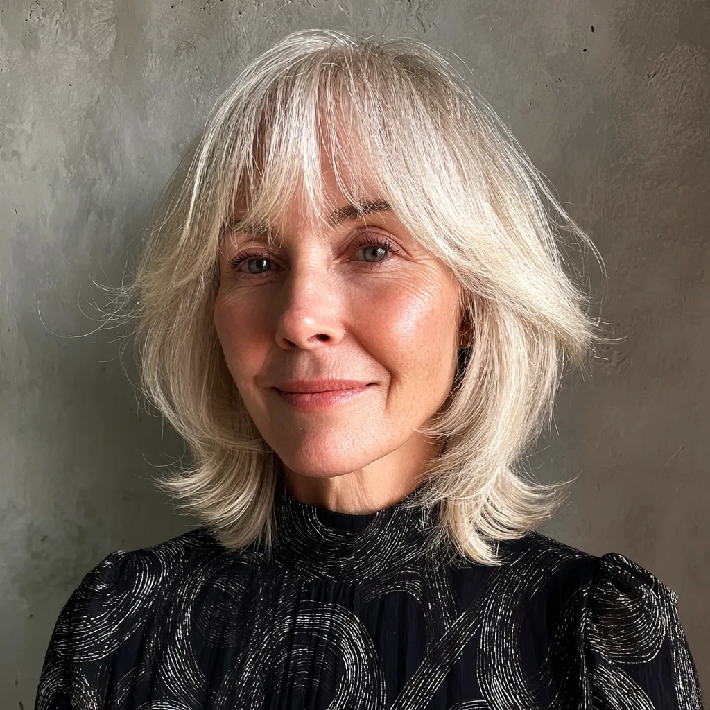 Softly Layered Silver Shag with Wispy Bangs