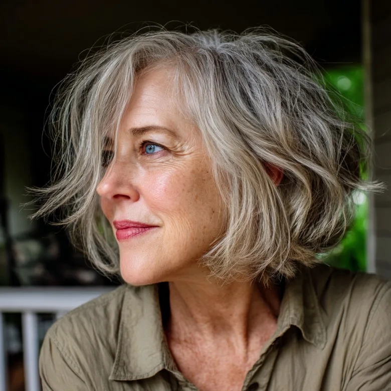 Softly Textured Gray Bob with Flirty Layers
