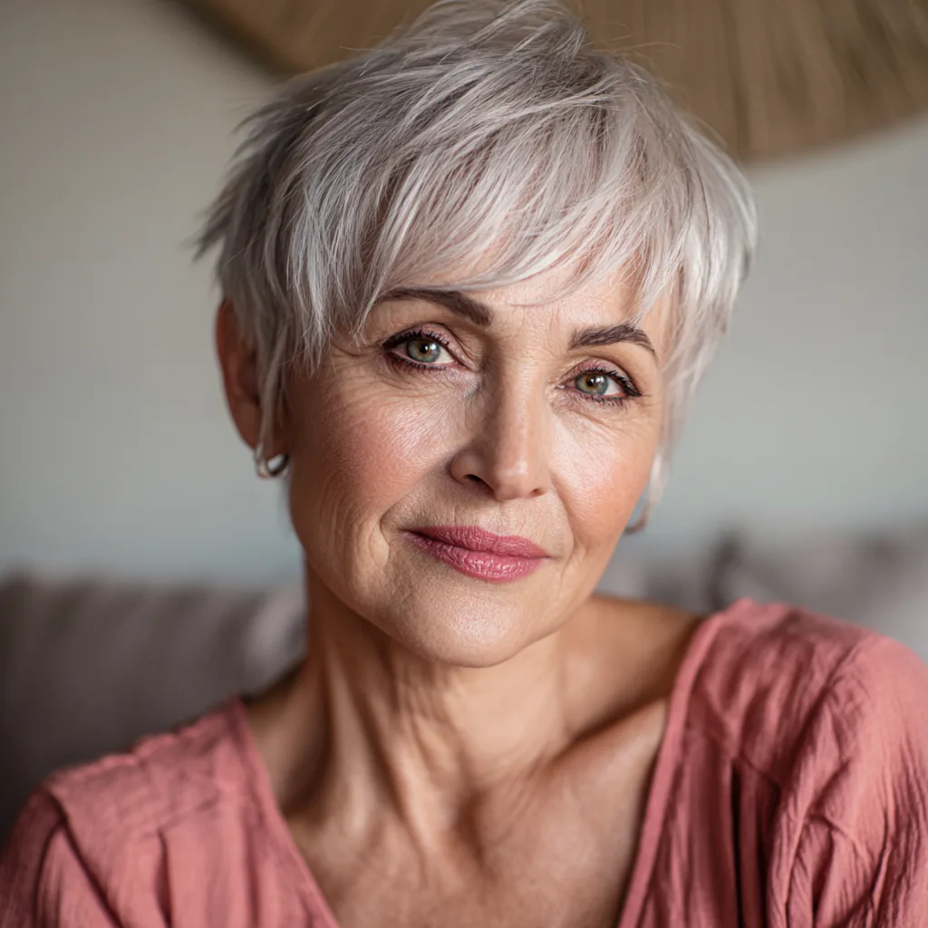 Softly Textured Side-Swept Pixie with Subtle Highlights