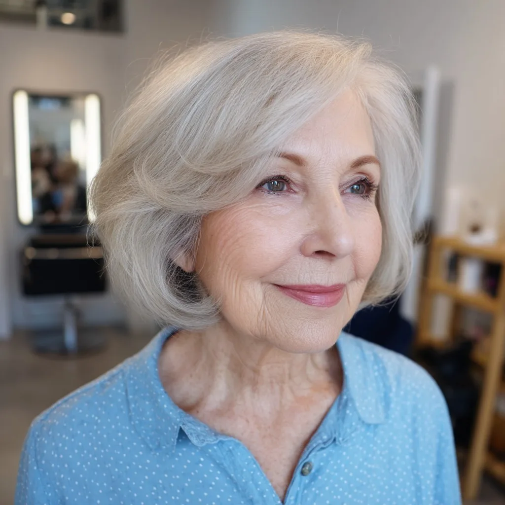 Softly Textured Silver Bob with Face-Framing Layers