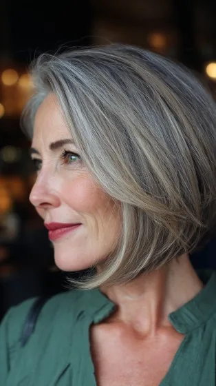 Softly Textured Silver Bob with Gentle Layers