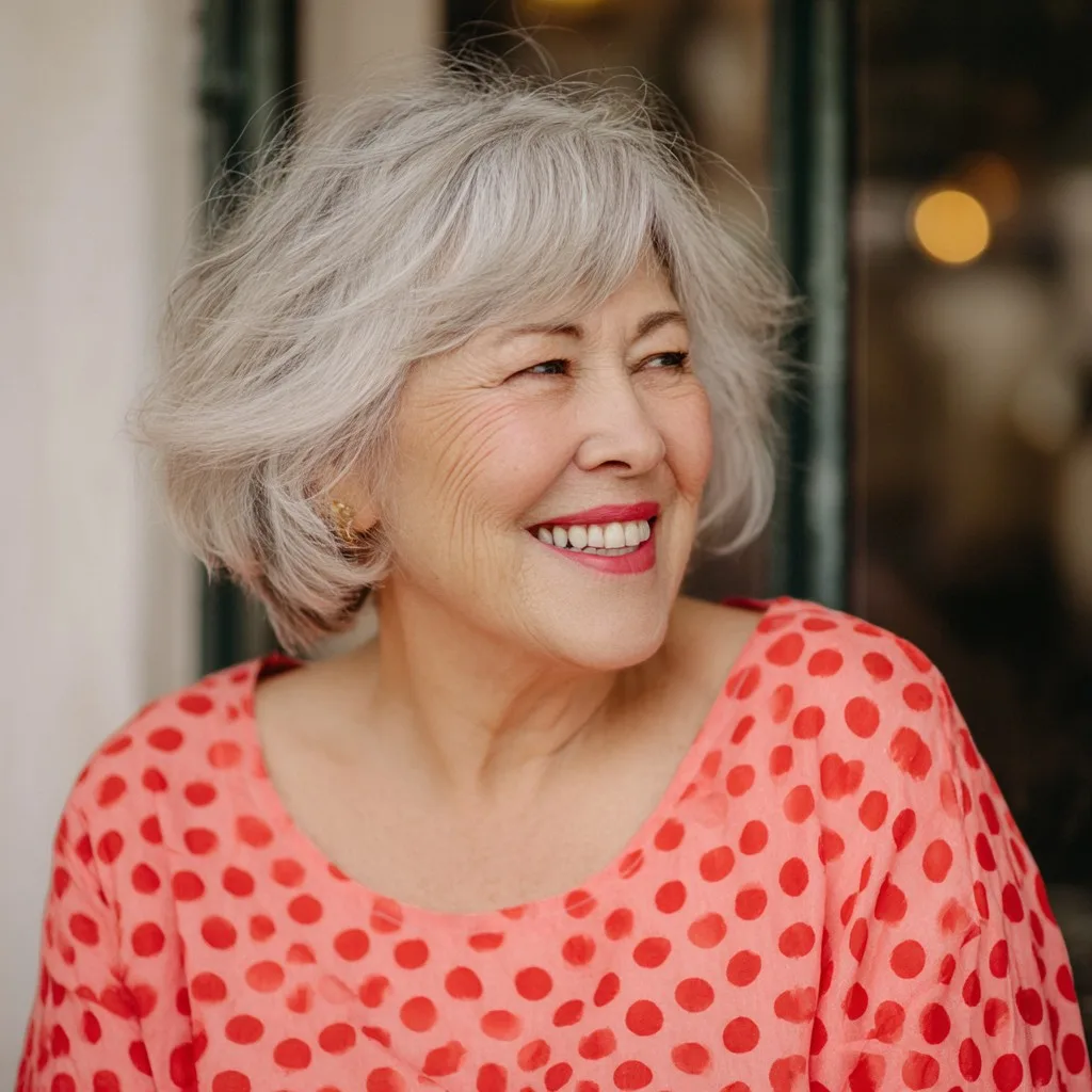 Softly Textured Silver Bob with Gentle Waves
