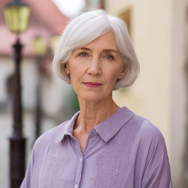 Softly Textured Silver Bob with Gentle Waves