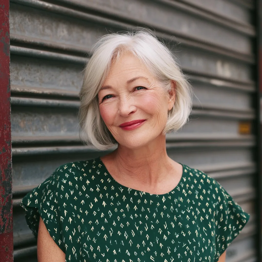 Softly Textured Silver Bob with Subtle Waves