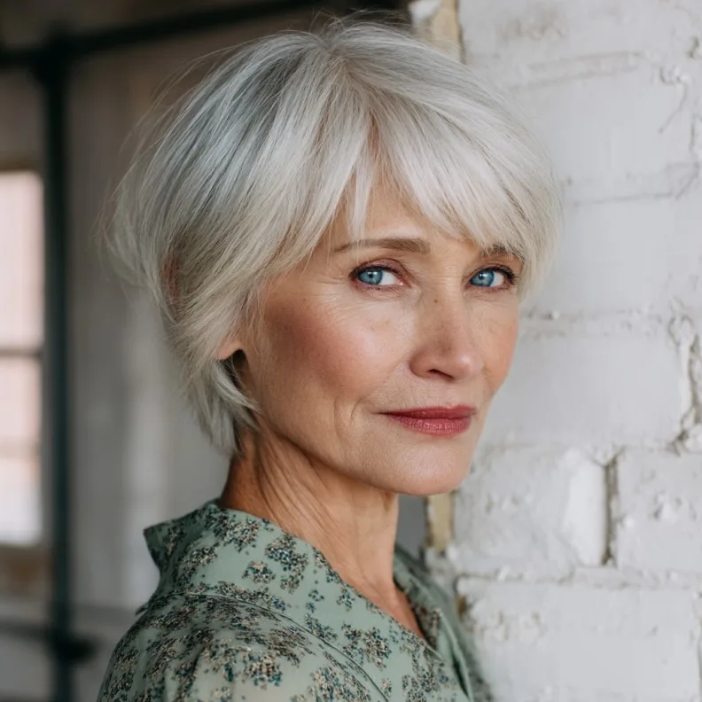 Softly Textured Silver Pixie with Gentle Layers
