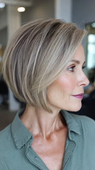 Softly Textured Slope Bob with Subtle Highlights