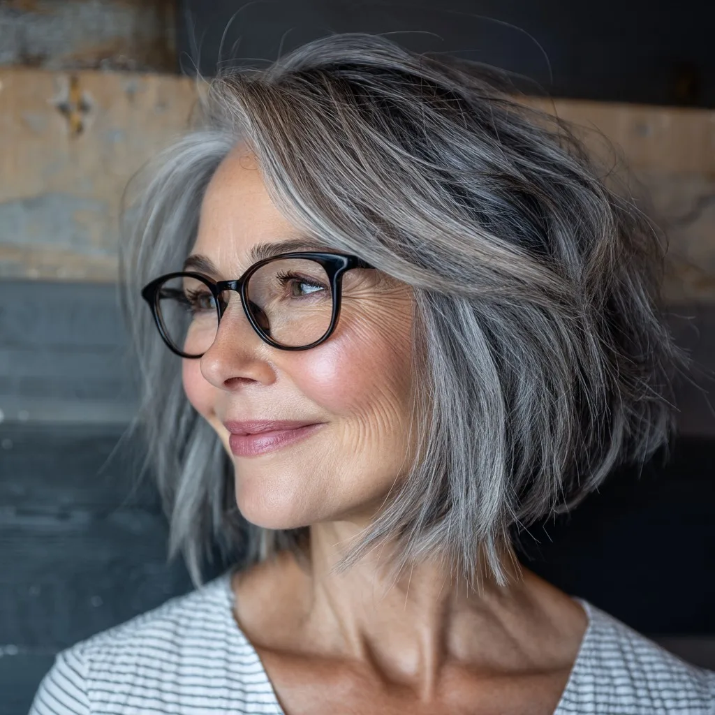 Softly Tousled Silver Bob with Face-Framing Layers