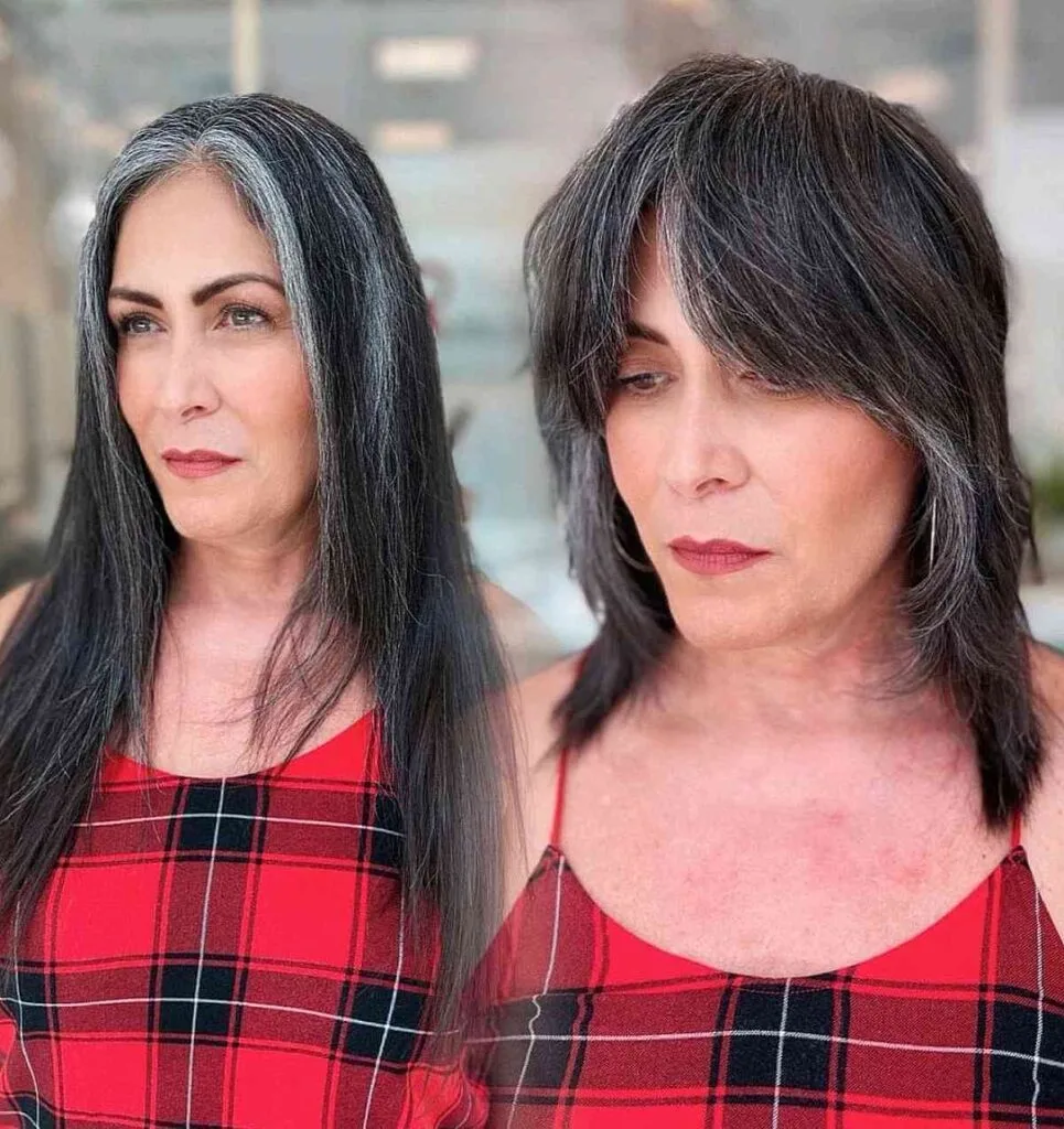 Straight Modern Shag with Bardot Bangs for 40-Year-Old Women