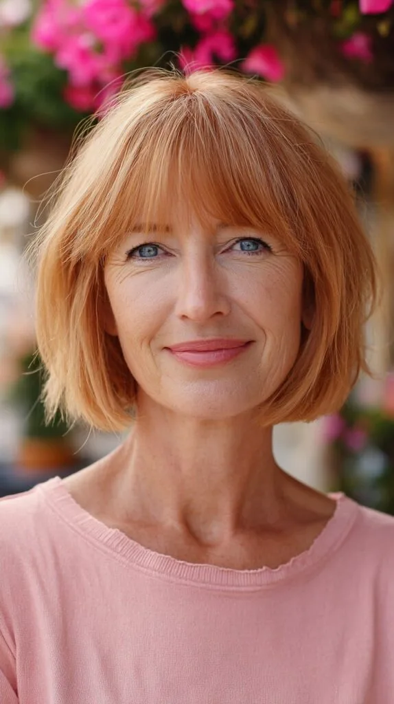 Strawberry-Blonde Chin-Length Bob with Soft Micro-Fringe