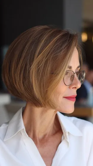 Stylish Angular Bob with Warm Highlights