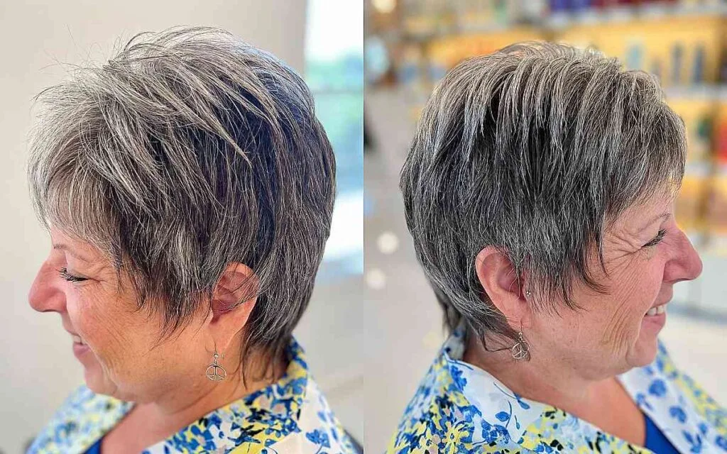 Stylish Gray Pixie with Shaggy Layers for Women Over 50