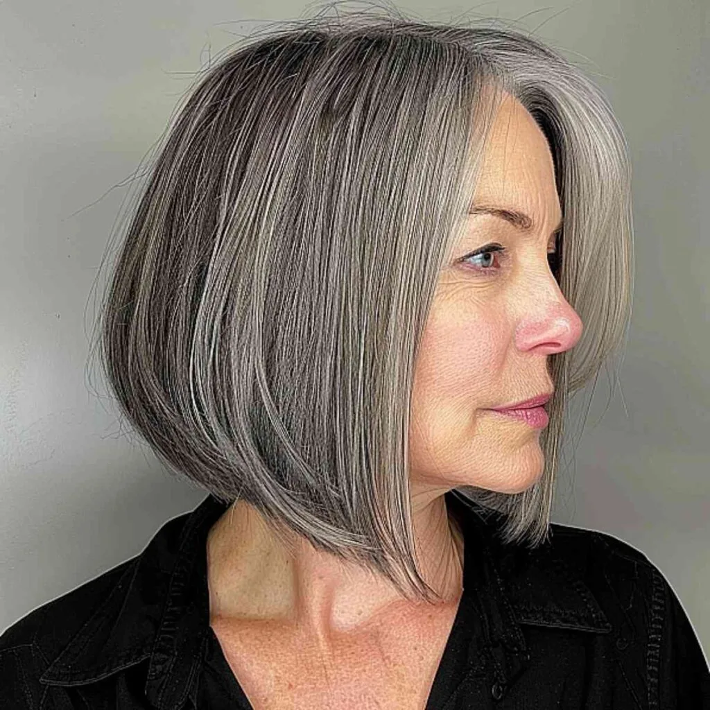 Stylish Grey Pepper Bob for women over 50