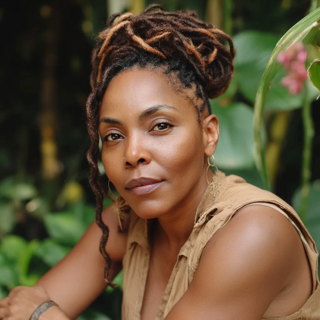 Stylish High-Volume Locs with Caramel Highlights