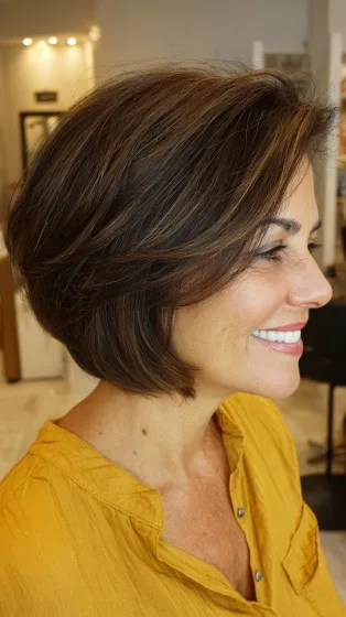 Stylish Layered Bob with Subtle Caramel Highlights