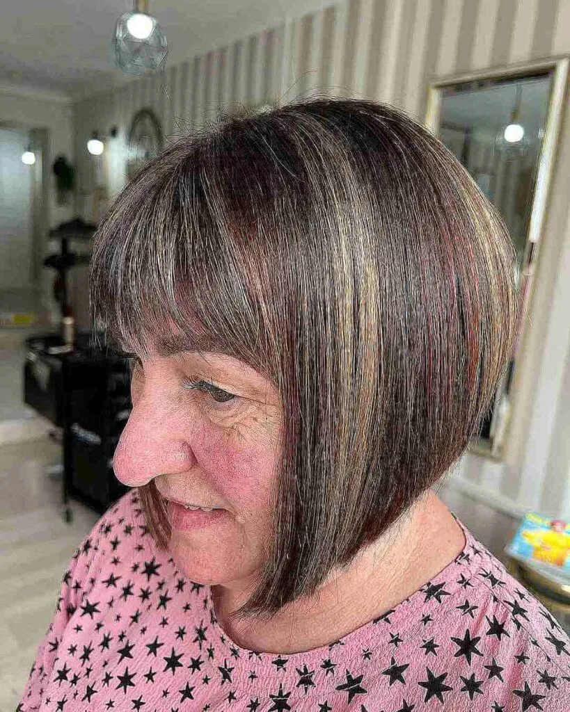 Stylish Nape-Length Graduated Bob with Beautiful Highlights and Lowlights for 50-Year-Olds