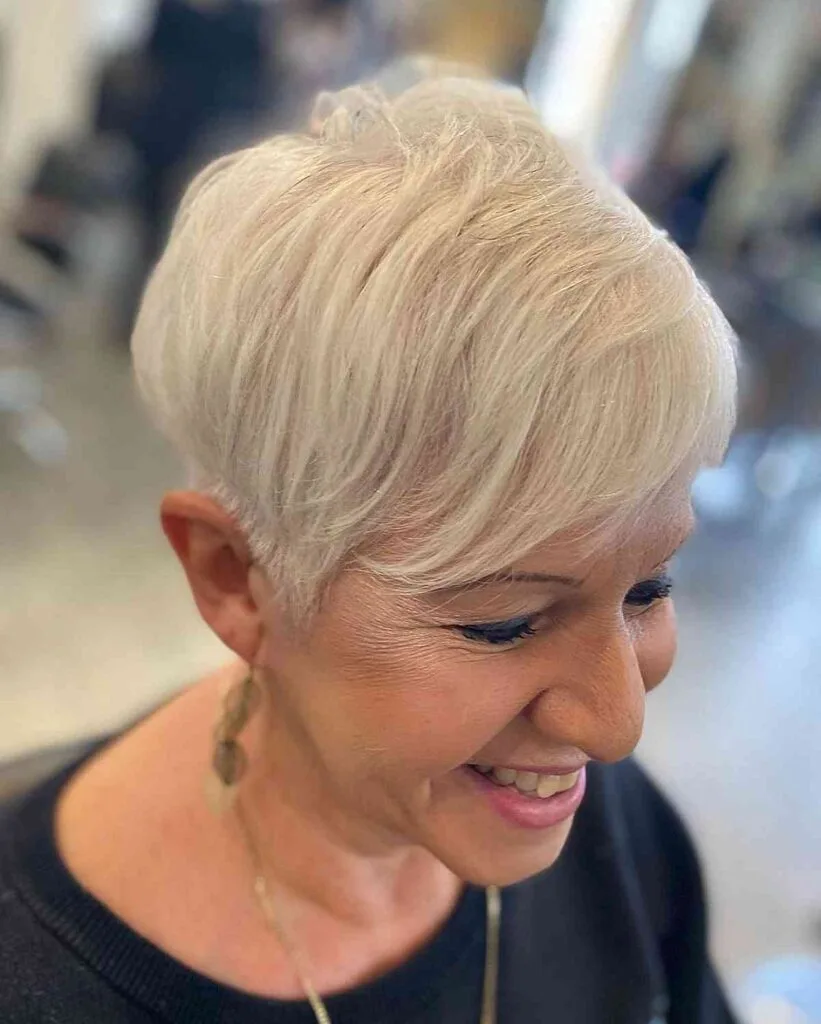 Stylish Pixie with Soft Side Bangs for 60-Year-Old Ladies