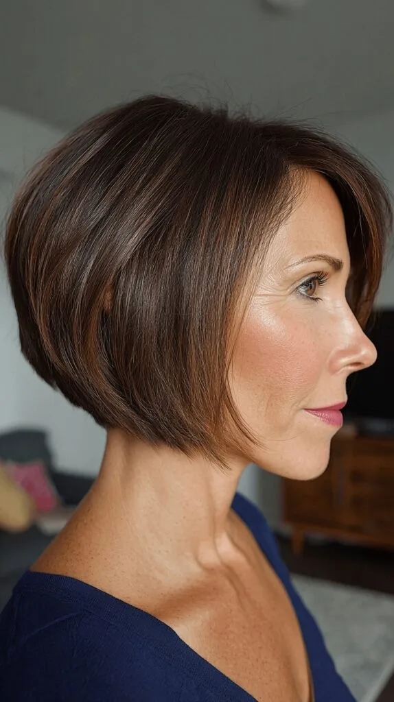 Stylish Rich Brown Stacked Bob with Soft Volume