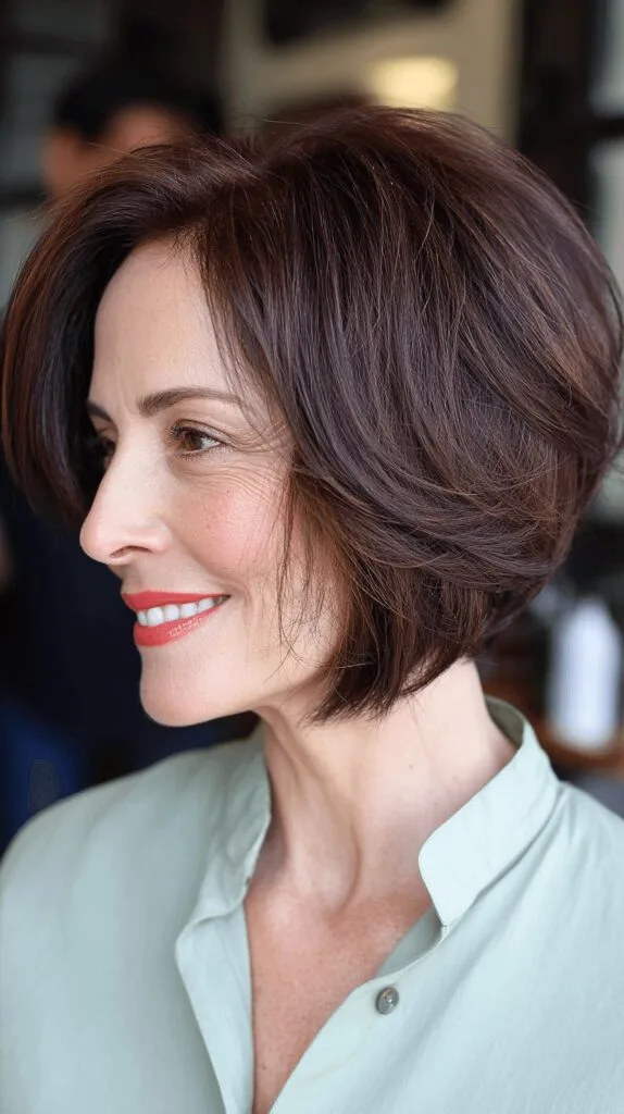 Stylish Rich Chocolate Stacked Bob with Soft Volume