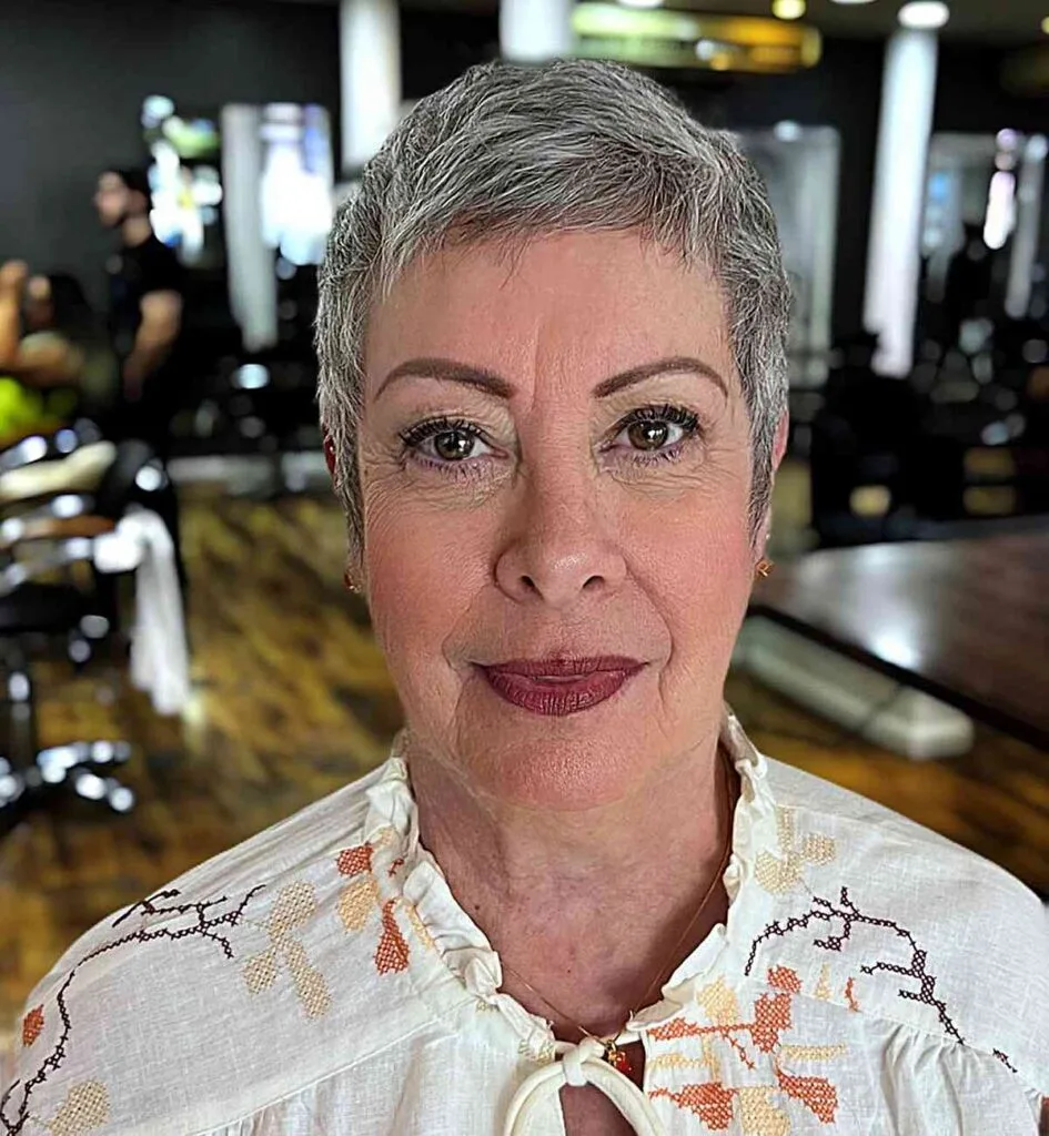 Stylish Short Pixie with Grey Balayage for Mature Ladies