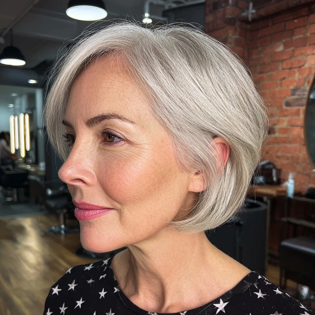 Stylish Silver Rounded Bob with Subtle Texture