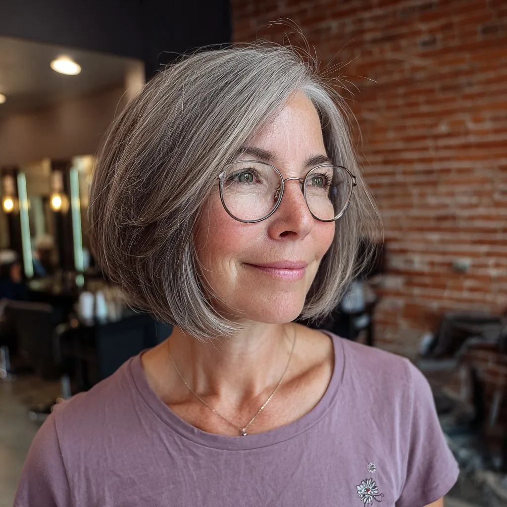 Stylish Silver Rounded Bob with Subtle Texture