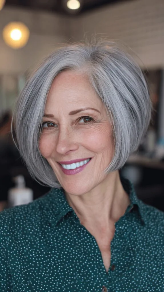 Stylish Silver Stacked Bob with Subtle Layers
