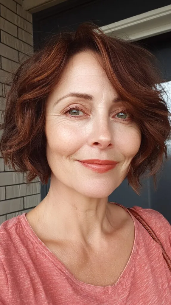 Stylish Textured Bob with Rich Auburn Highlights