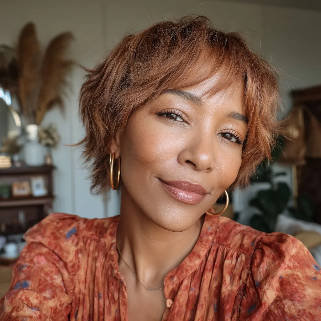 Stylish Textured Mixie Cut with Vibrant Copper Tones