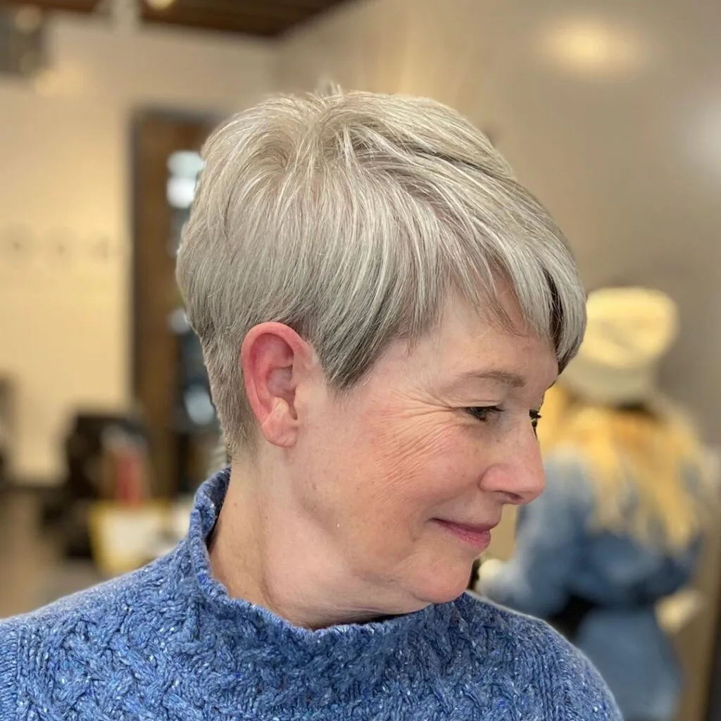 stylish textured pixie for women over 50 with round face