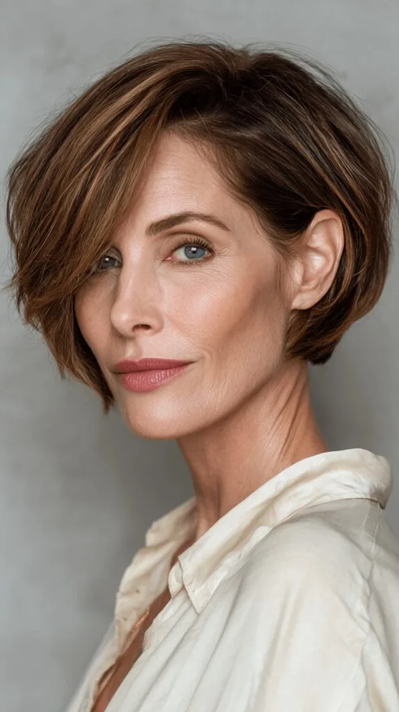 Stylish Textured Short Bob with Subtle Caramel Highlights