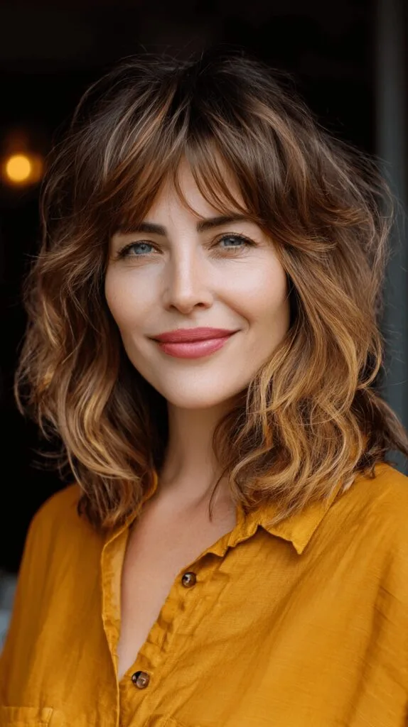 Stylish Textured Waves with Face-Framing Layers