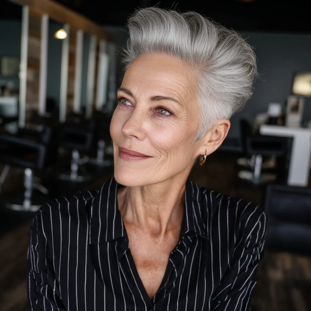 Stylish Voluminous Silver Quiff with Tapered Sides