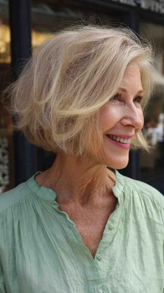 Subtle Golden Layered Bob for Elegant Seniors