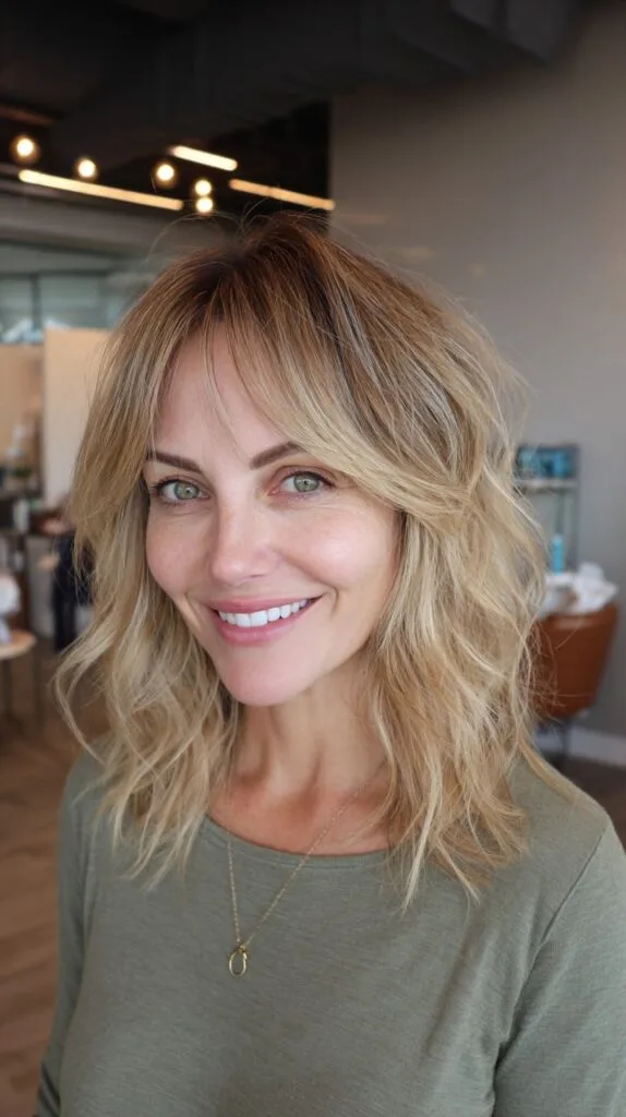 Sunlit Face-Framing Shaggy Shoulder-Length with Micro Curtain Bangs