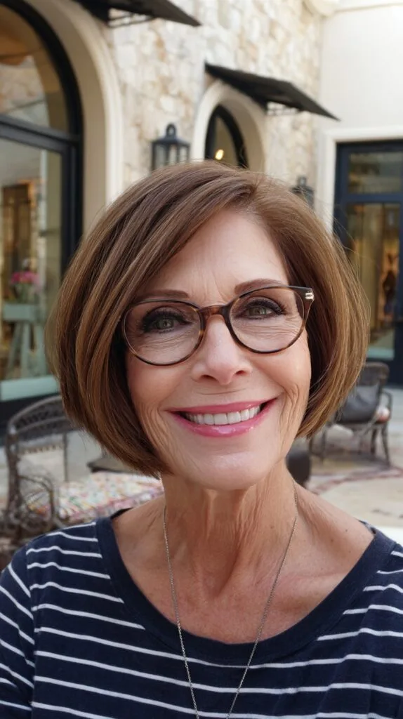 Temple-Pivoted Inward‑Bevel Bob with Warm Brown Lowlights
