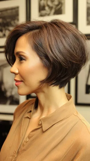 Textured A-Line Bob with Subtle Caramel Highlights