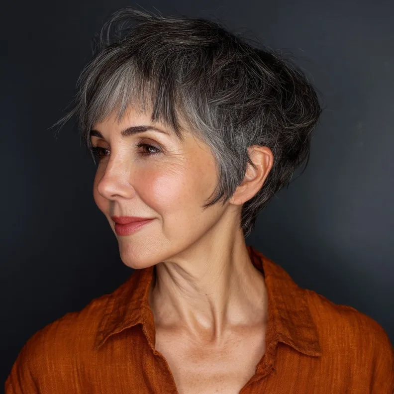 Textured Ashen Pixie Shag with Feathered Layers